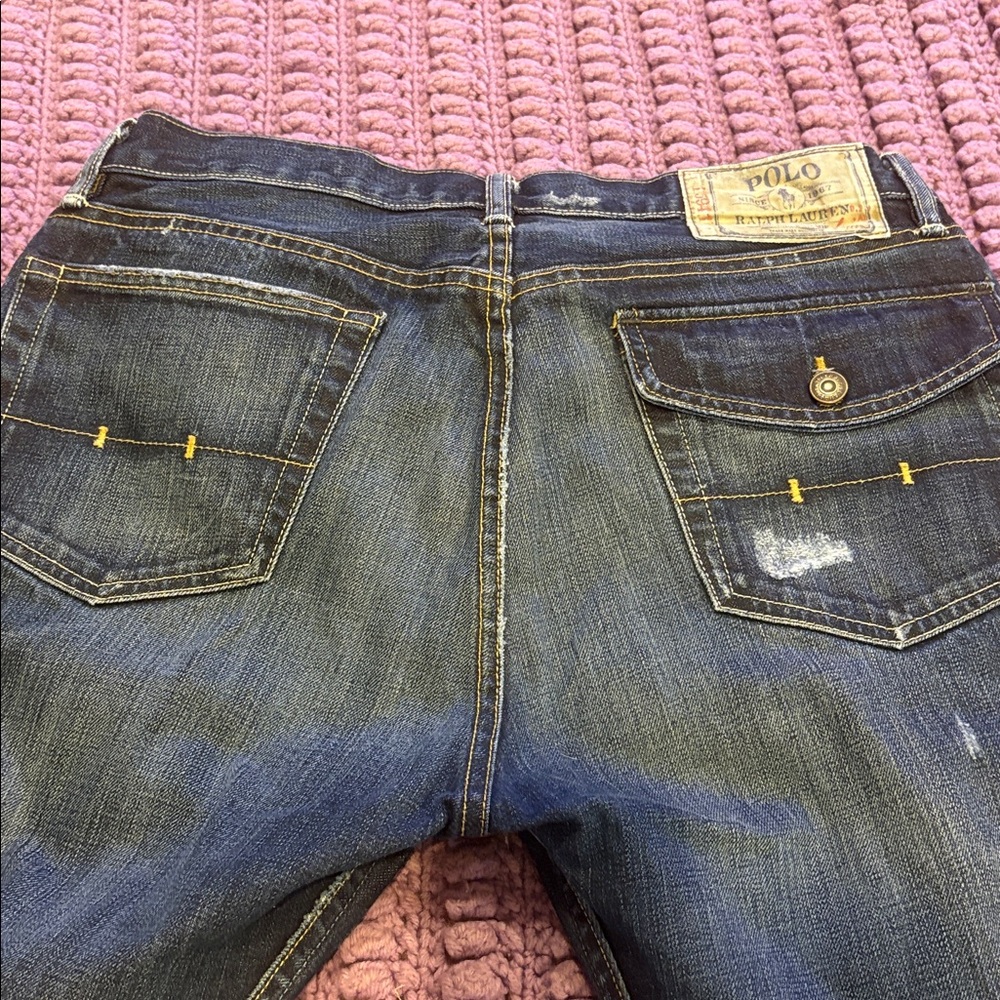 Polo Ralph Lauren Dark Wash Denim Jeans - Yellow Stitch 32x 32 Rn41381 cotton - Picture 6 of 11